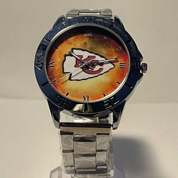 KANSAS CITY CHIEFS NFL Team Logo Men's Stainless-Steel Silver Analog Watch NEW - Picture 9 of 10